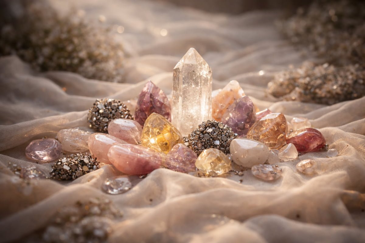 Soft light on crystals reflects abundance as an energetic state—rooted in alignment, receptivity, and feminine magnetism
