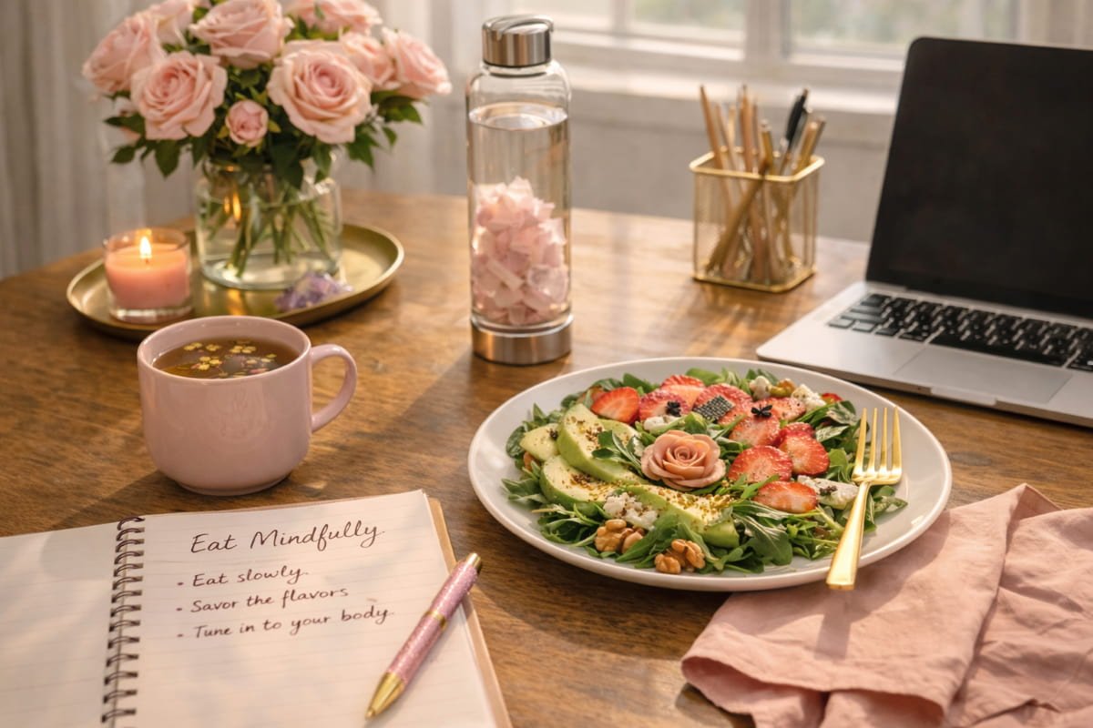 Mindful lunch ritual bringing pleasure and presence into the workday