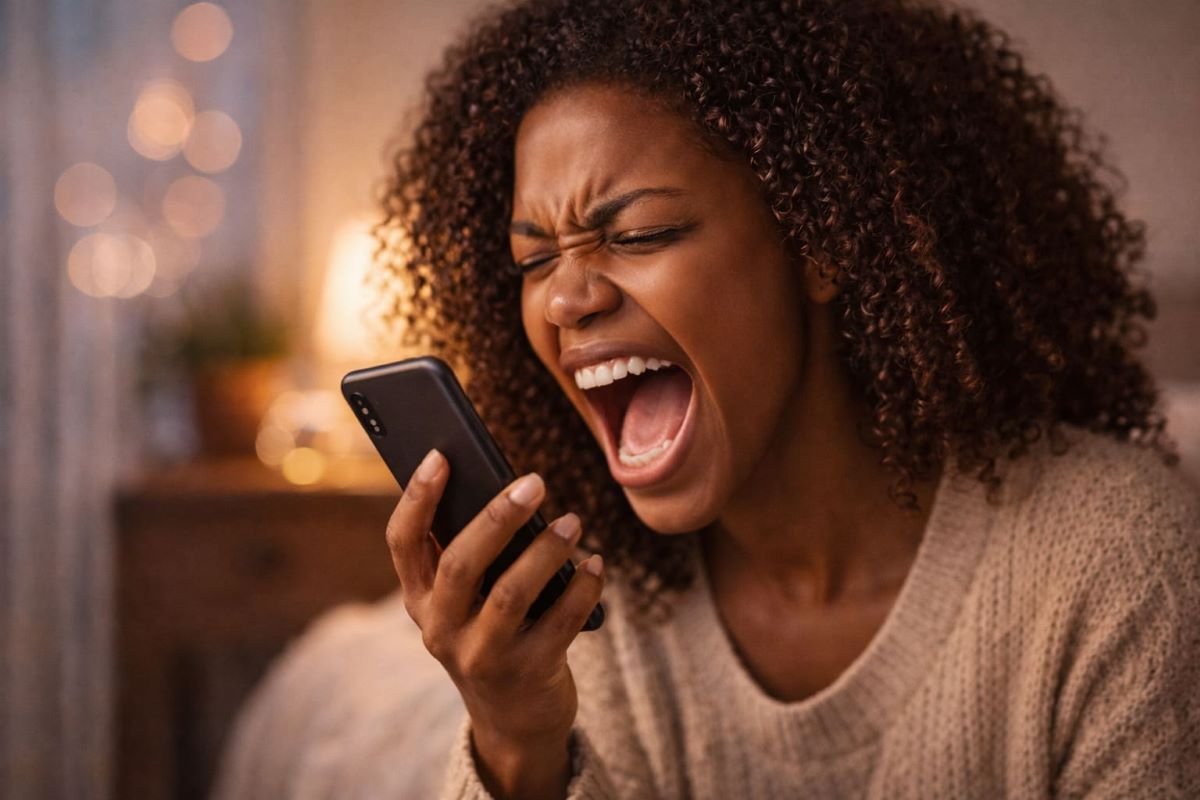 Black woman expressing emotional overwhelm during a phone call, reflecting the impact of emotionally draining relationships.