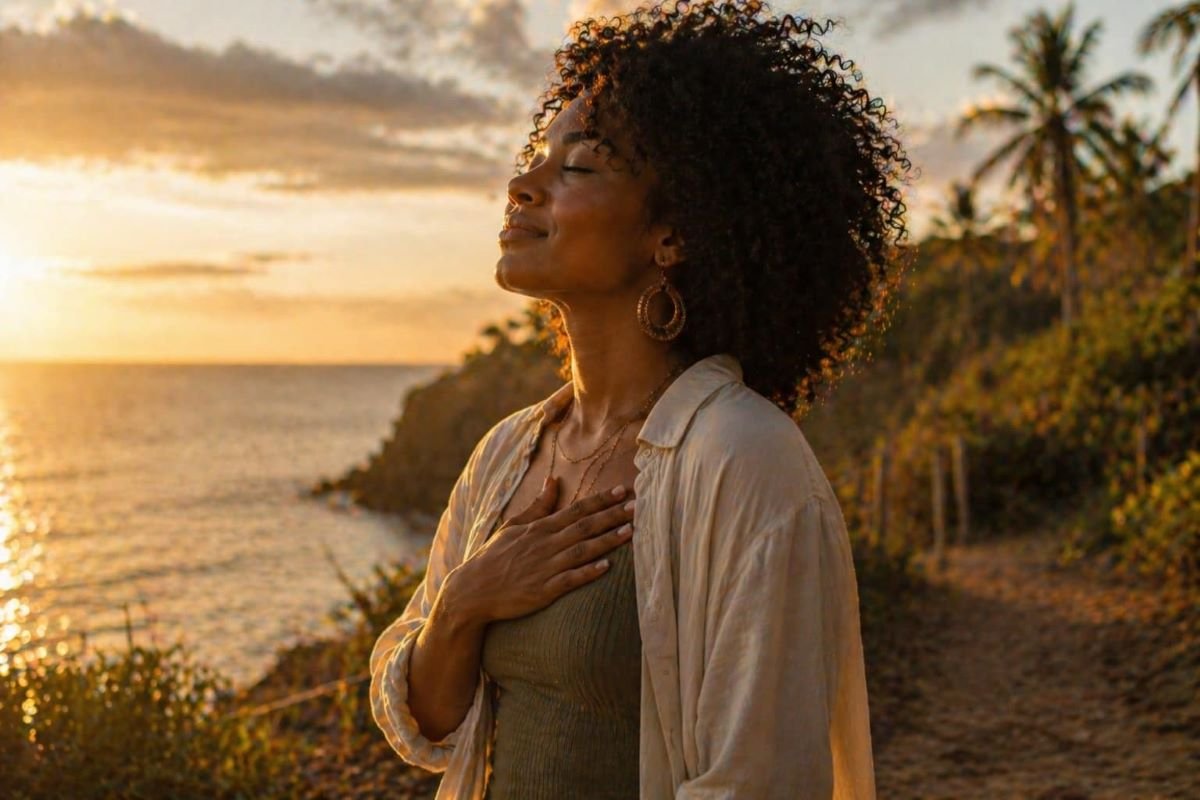 Black woman at sunset representing trusting your intuition, spiritual alignment, and inner clarity