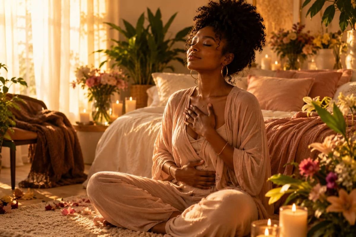 Black woman embracing vulnerability and authenticity on her healing journey
