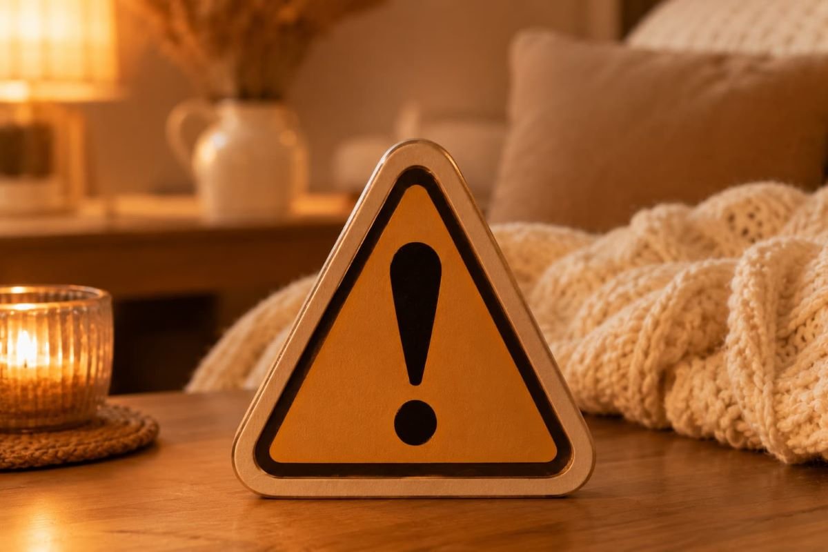 Decorative warning sign in a cozy room